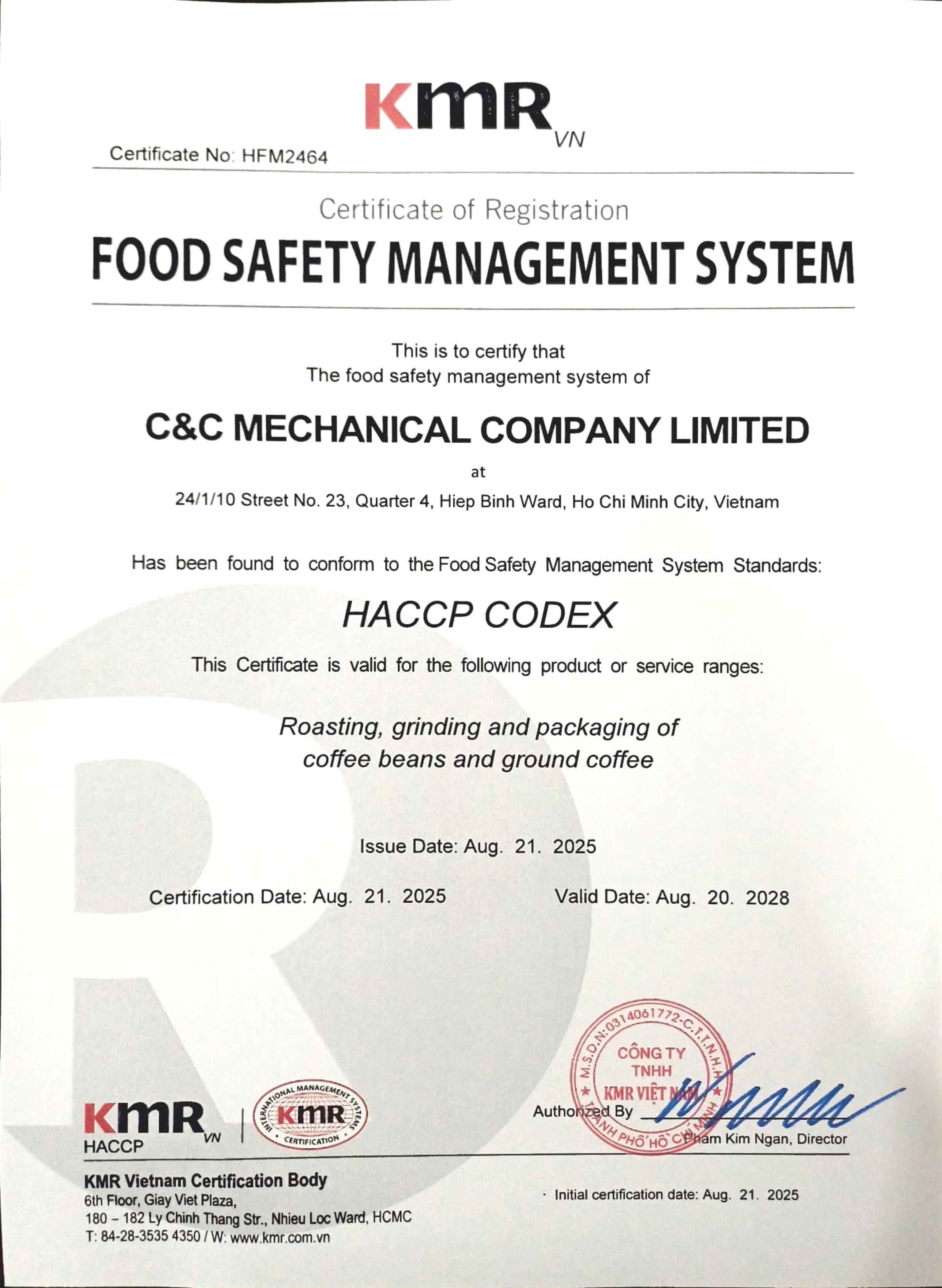 TIÊU CHUẨN HACCP VỚI CÀ PHÊ C&C COFFEE