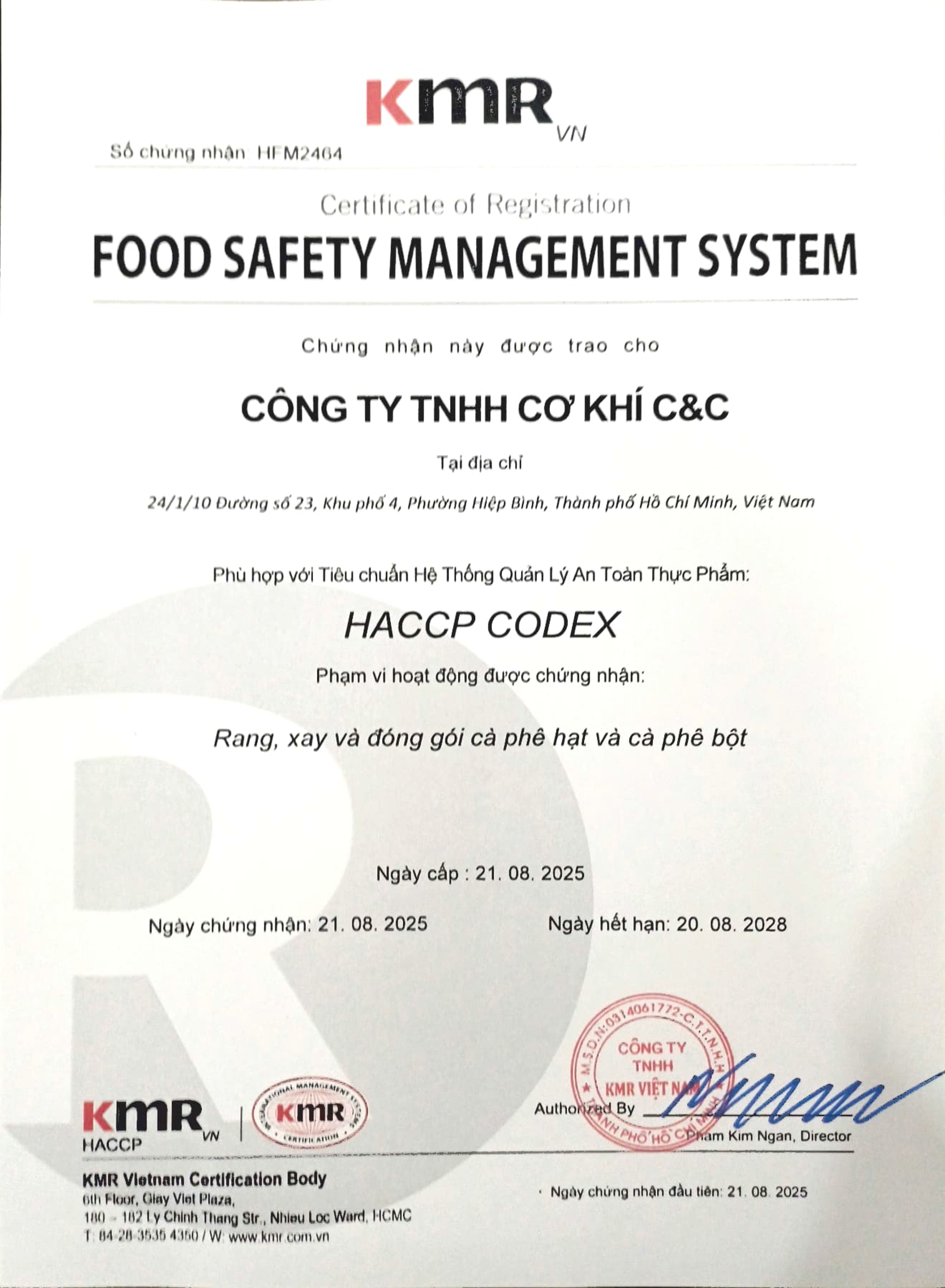 TIÊU CHUẨN HACCP VỚI CÀ PHÊ C&C COFFEE