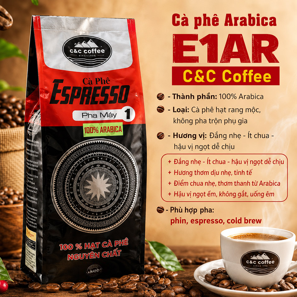 Cà phê E1 Arabica cao cấp thanh chua tinh tế dễ uống 100% arabica nguyên chất