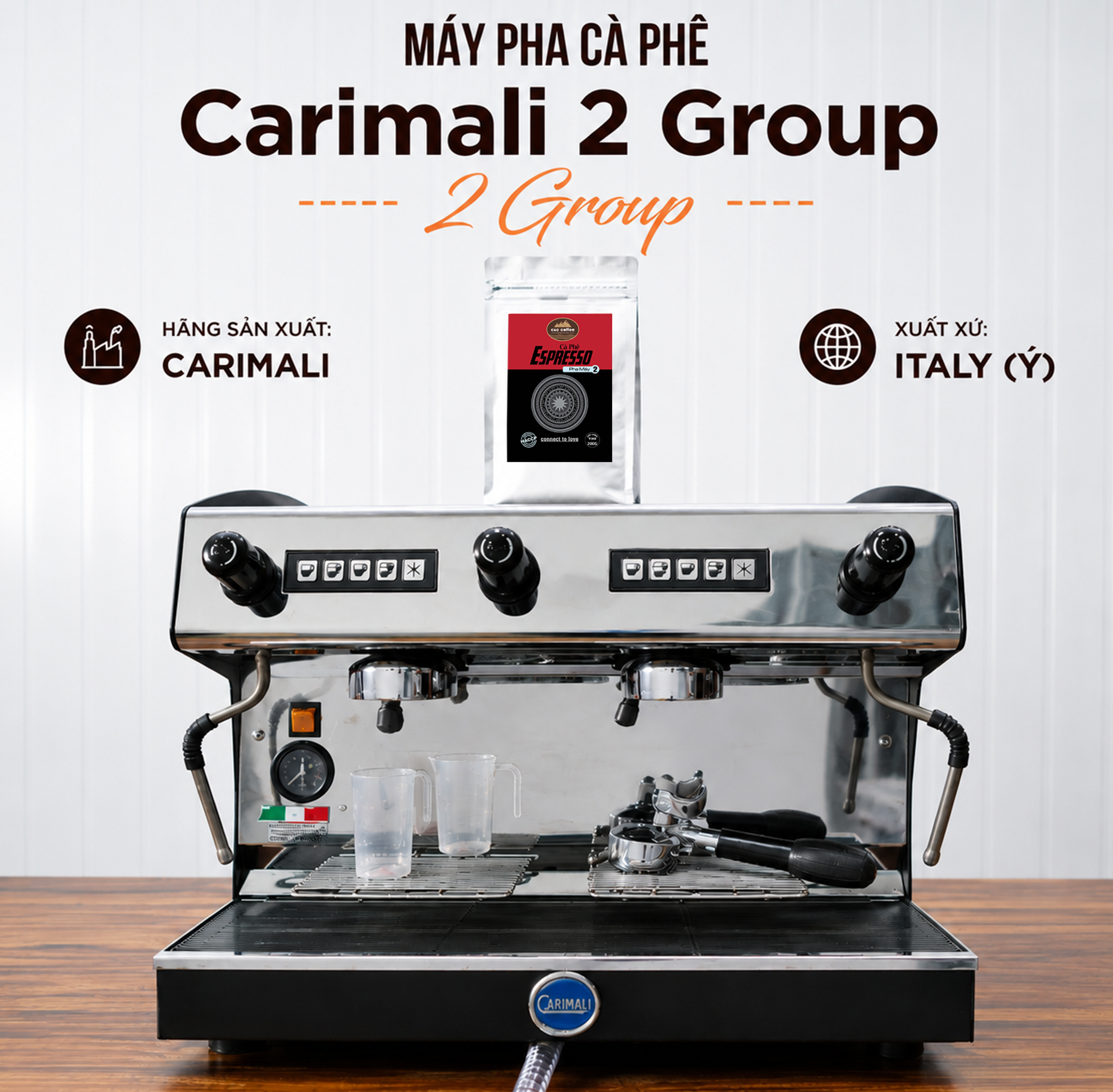 Máy pha cà phê Carimali 2 group Chuẩn Ý