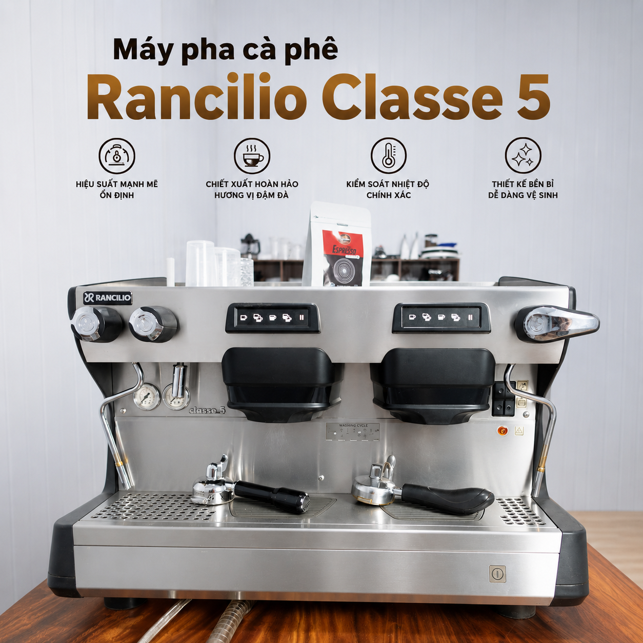 Máy pha cà phê Máy pha cà phê Rancilio Classe 5 USB 2 Group chuẩn Ý