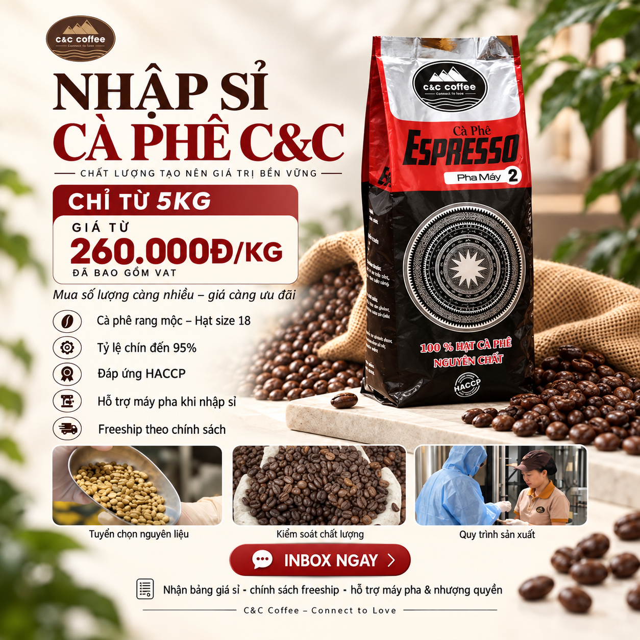 Cà Phê Sỉ Cho Quán Từ 5KG – Giá Từ 260.000Đ/KG Có VAT