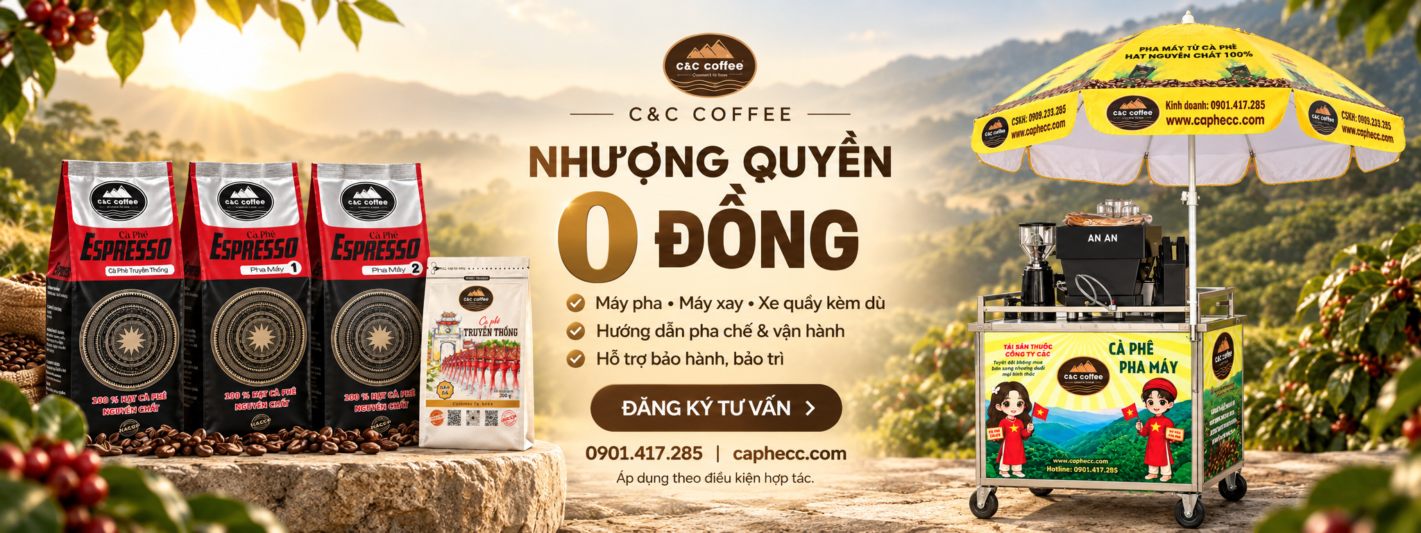 C&C Coffee nhượng quyền 0 đồng