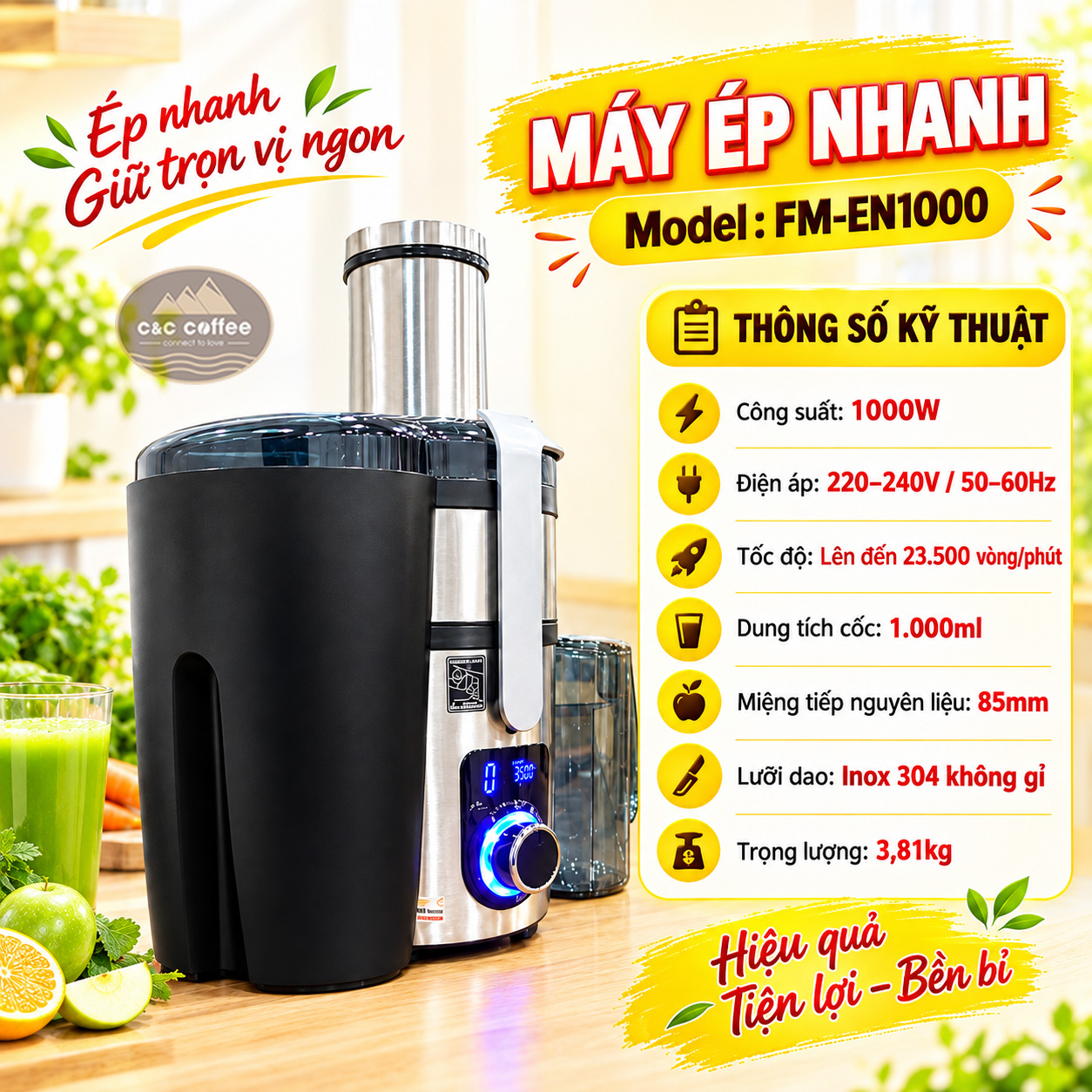 MÁY ÉP NHANH TRÁI CÂY FASTMAT FM-EN1000 - TĂNG BỘI THU CHO QUÁN CÀ PHÊ