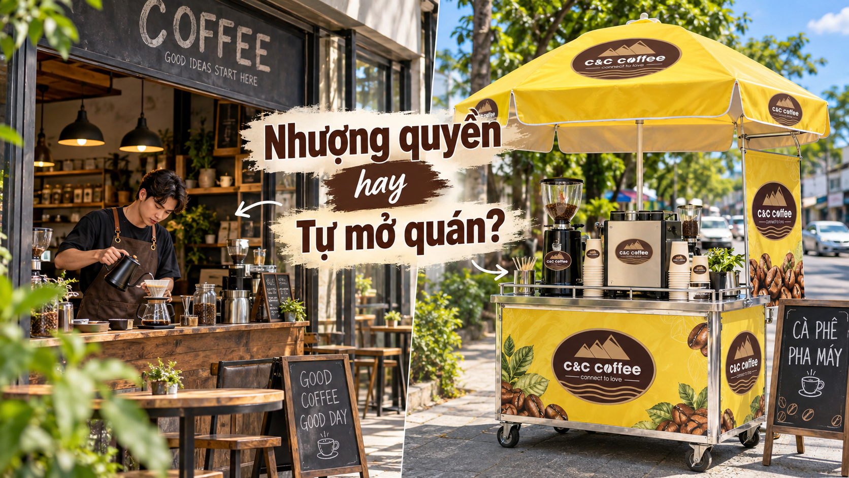 So sánh nhượng quyền cà phê và tự mở quán