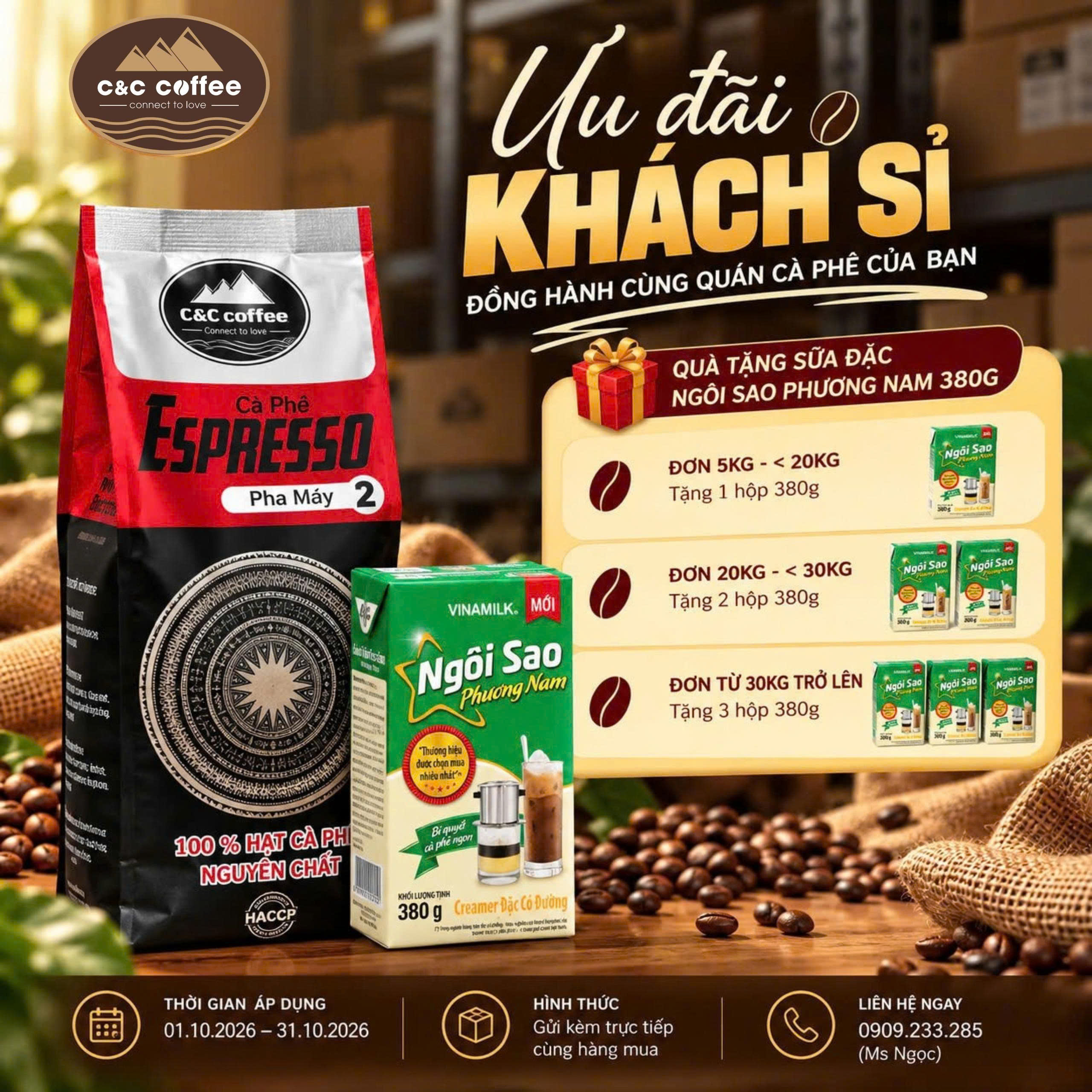 Ưu Đãi Khách Sỉ Cà Phê Tháng 10/2026 – Nhập Từ 5KG Có Quà
