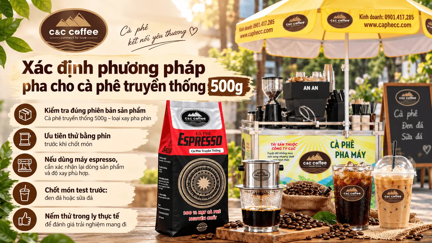 Xác định phương pháp pha cho cà phê truyền thống 500g