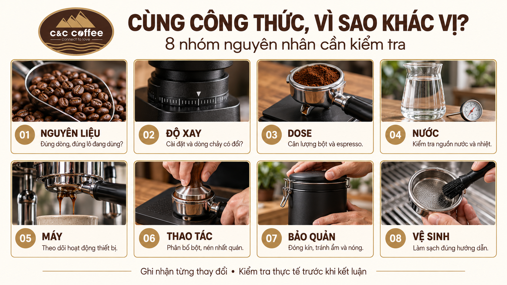 Infographic các nguyên nhân khiến cà phê cùng công thức vẫn khác vị