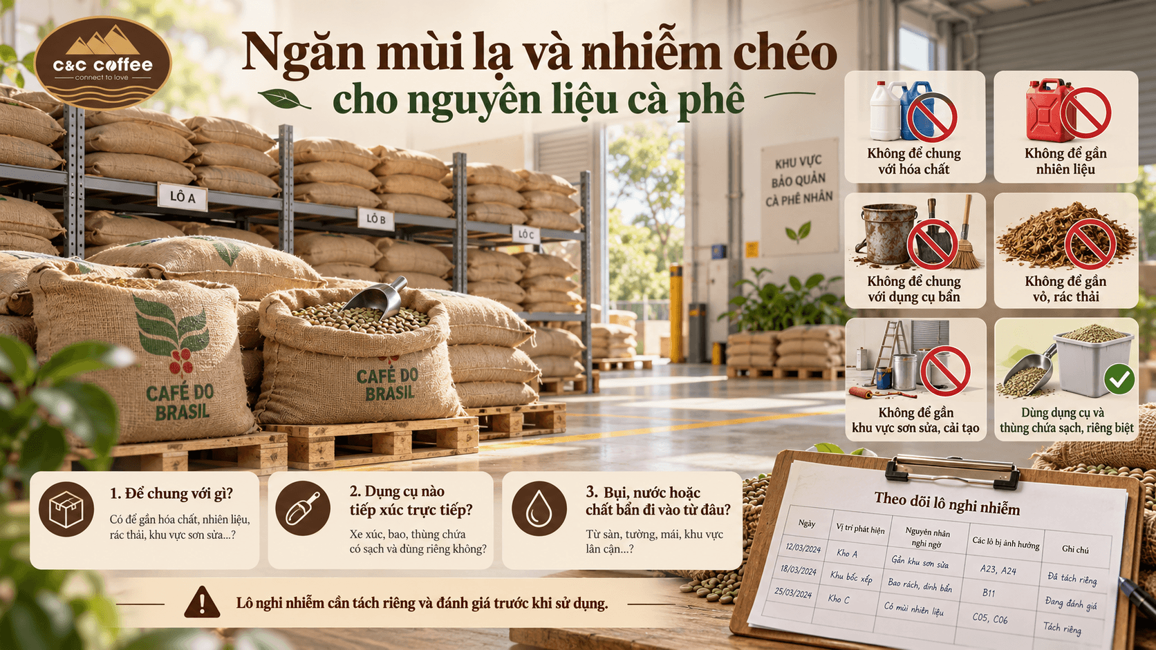 Ngăn mùi lạ và nhiễm chéo cho nguyên liệu cà phê