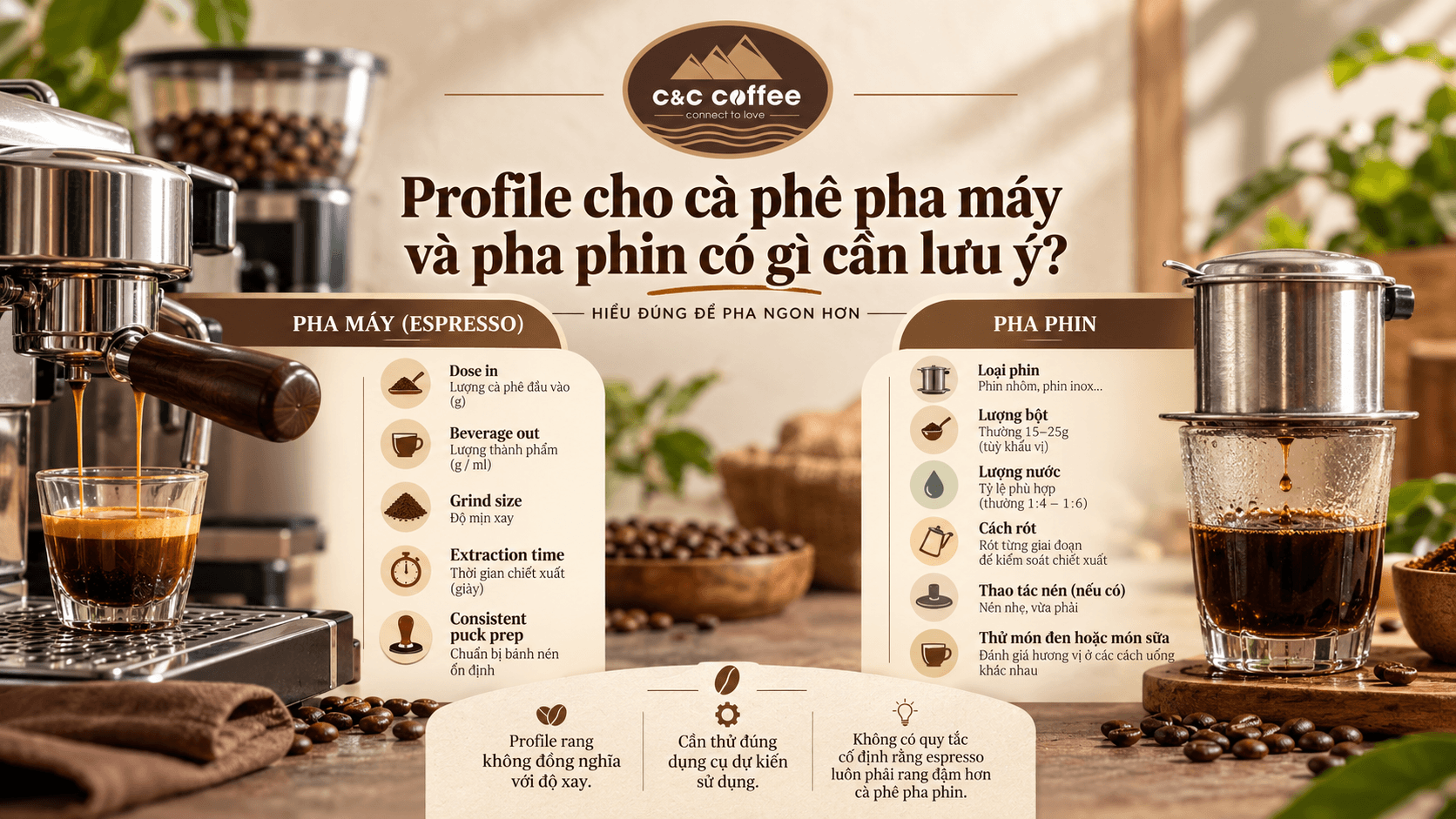 Profile cho cà phê pha máy và pha phin có gì cần lưu ý?