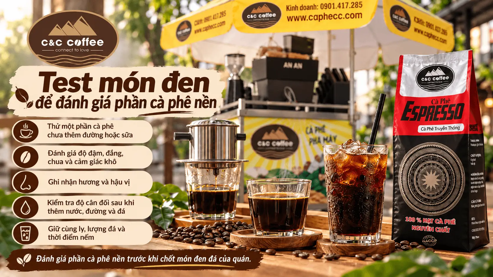 Test món đen để đánh giá phần cà phê nền