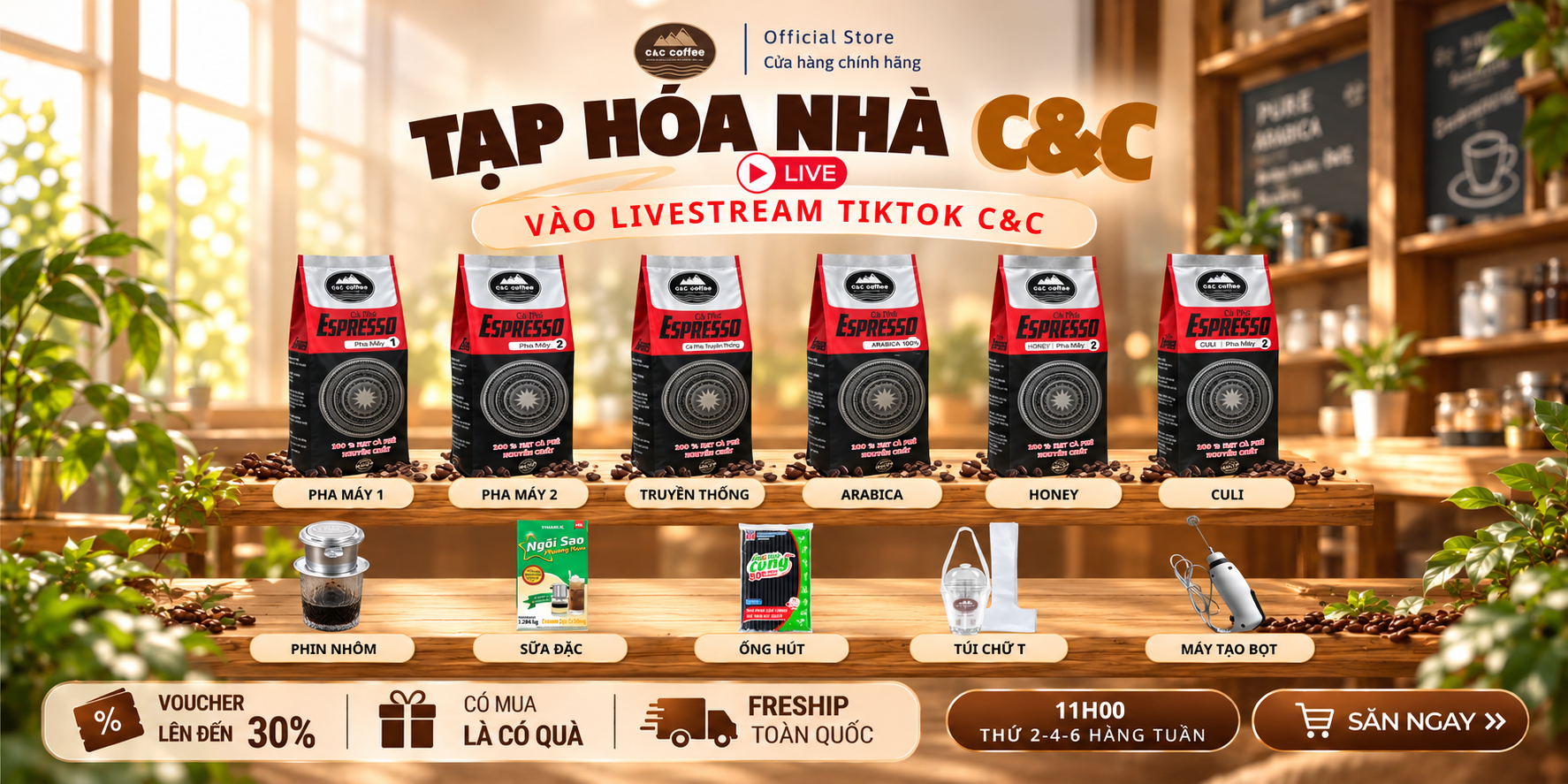 Tạp hóa nhà C&C: Mua cà phê, nhận quà tại livestream TikTok