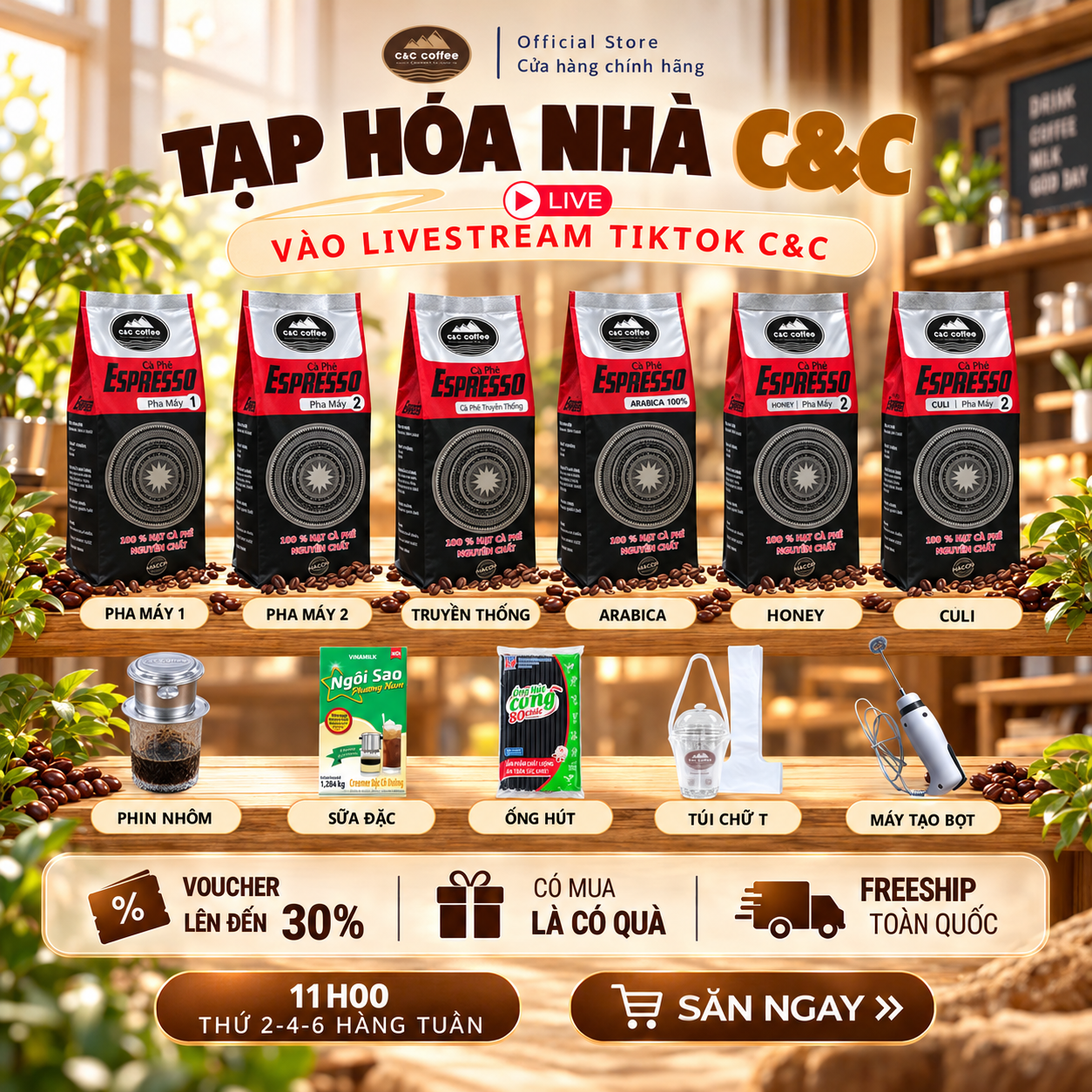 Tạp hóa nhà C&C: Mua cà phê, nhận quà tại livestream TikTok